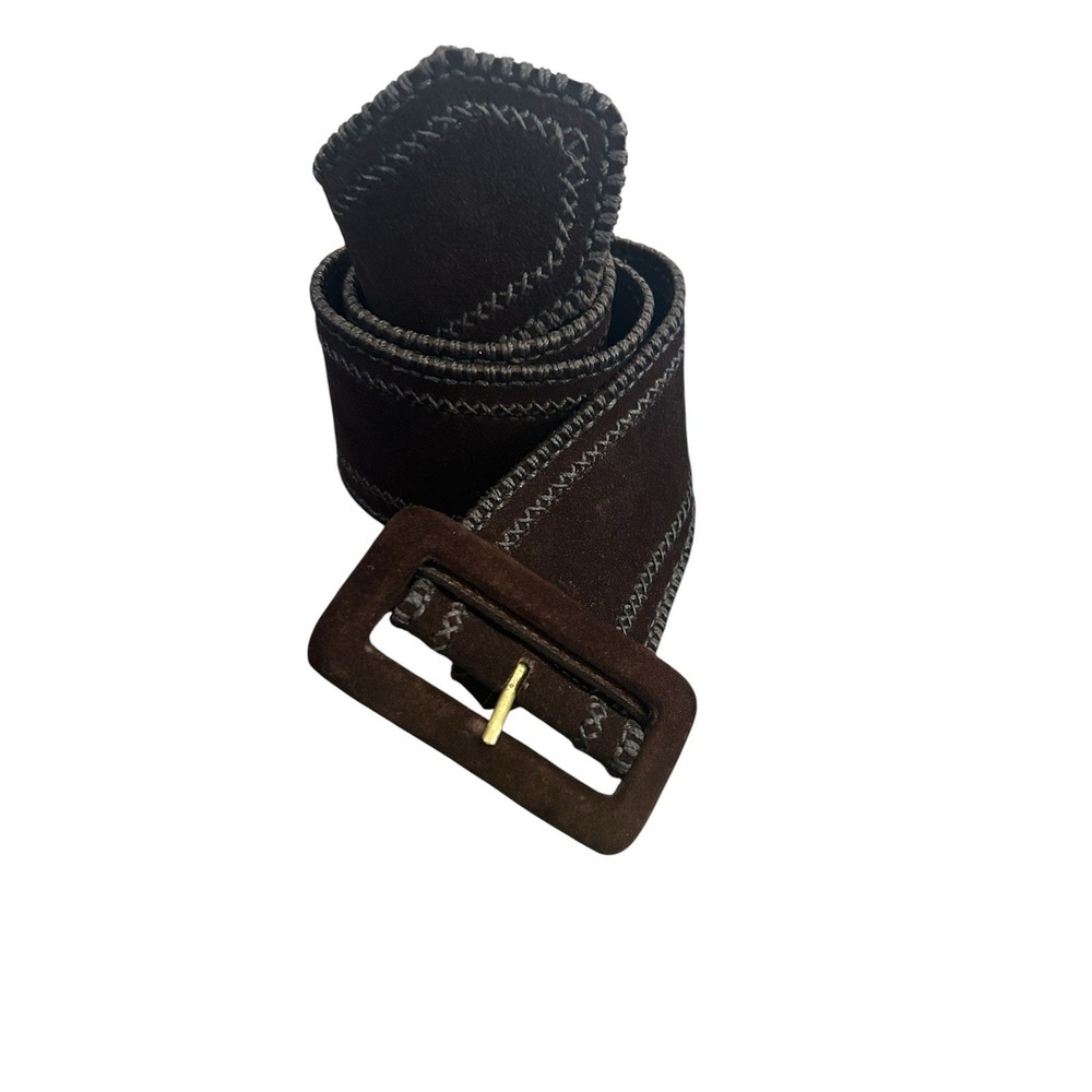 Vintage Lauren Ralph Lauren Wide Suede Brown Boho Statement Belt Stitching - Picture 4 of 8